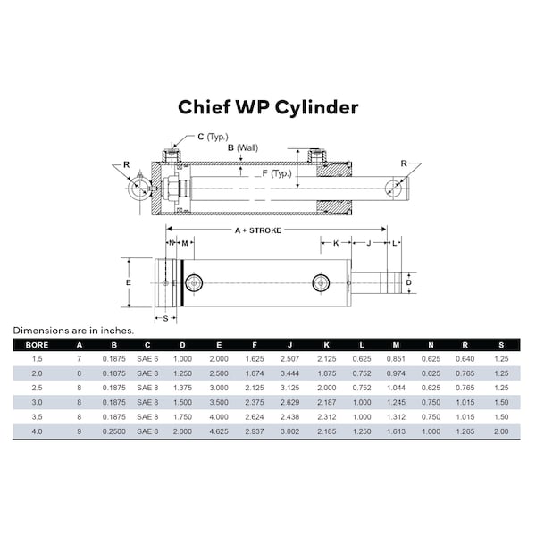 Chief WP Welded Hydraulic Cylinder: 4 Bore x 30 Stroke - 2 Rod